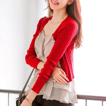 

Spring Autumn New Knitted Hollow Cardigan Women Coat Fashion O-Neck Slim Short Cardigan Sweater Femme Casual Solid Jacket Coat