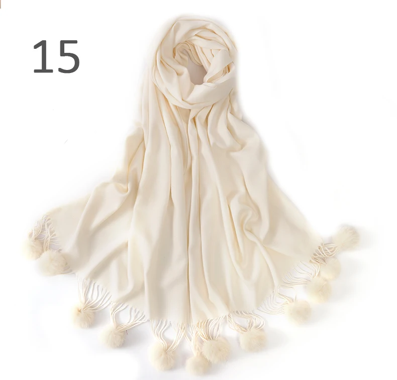 VISROVER, 23 цвета, модный кашемировый женский зимний шарф с помпонами из натурального меха, осенне-зимняя шаль, женский зимний шарф с помпоном