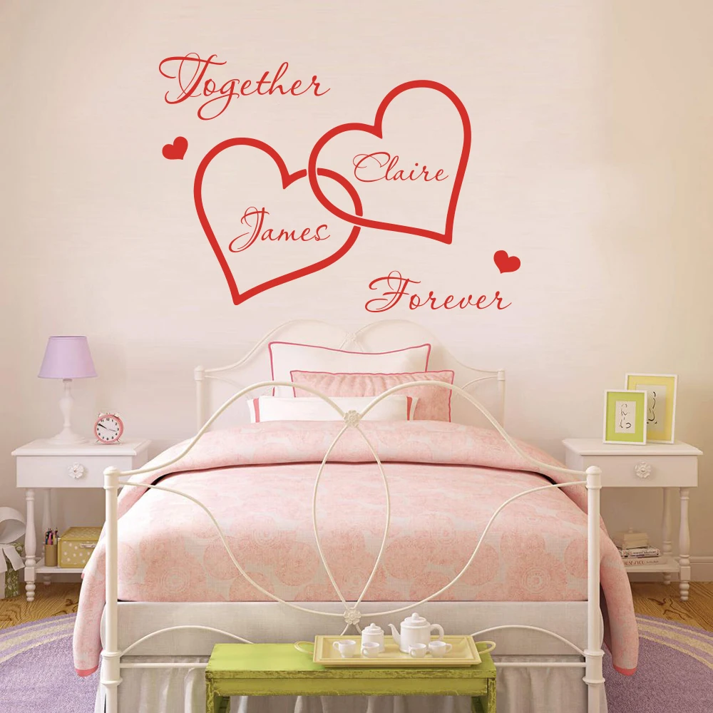 Custom Name Love Heart Wedding Wall Sticker Bedroom Personalized Name Romantic Wedding Quote Wall Decal Vinyl Home Decor   (3)