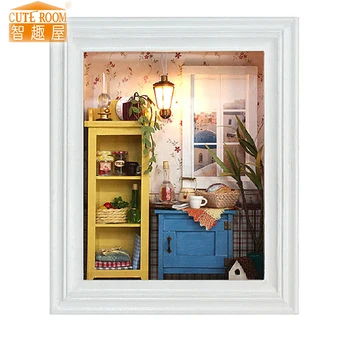 

Furniture DIY Doll House Wodden Miniatura Doll Houses Furniture Kit Photo Frame Assemble Dollhouse Toys For Children gift W001