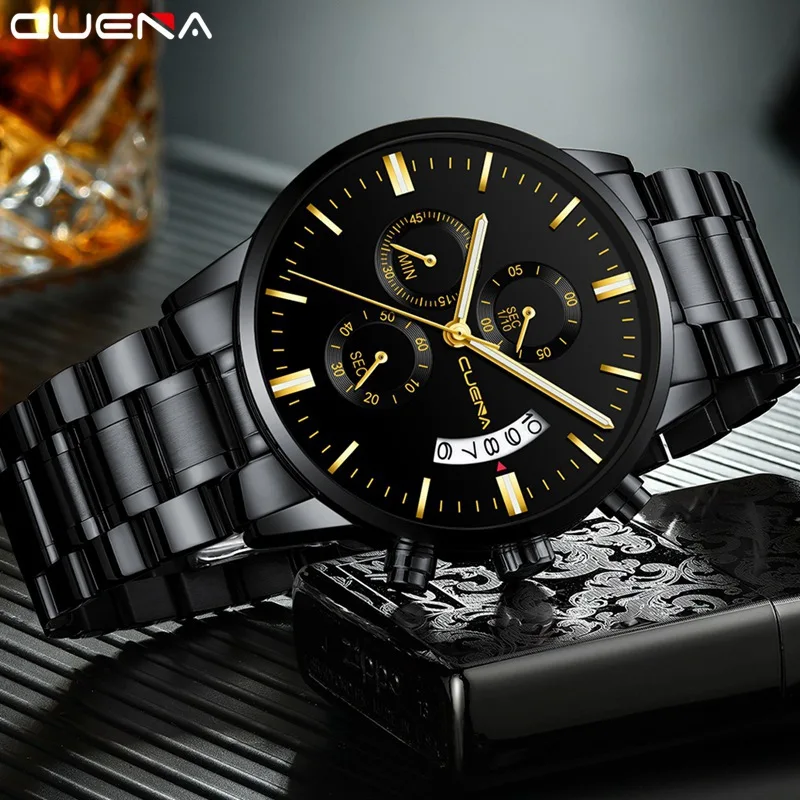 Koop CUENA 6801 Relogio Masculino Fashion Brand Waterdicht Horloge Mannen Klok Chronograaf Mannen Horloges Roestvrij Staal Quartz Horloge