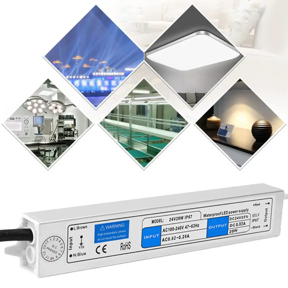 

24V 20W IP67 Waterproof Power Supply Adapter LED Driver Lighting Transformer