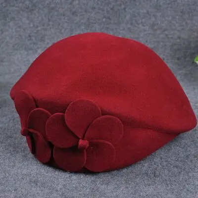 wine red MAERSHEI винтажная черная шерстяная шляпа с куполом и бантом в виде листка лотоса, большая женская осенняя и зимняя шапка, темпераментная шапка - Цвет: wine red