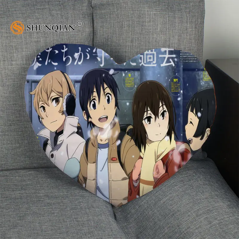 

Boku dake ga inai machi Heart Shape Pillow Cover Custom zipper Pillowcase Just Cover No Core Size 41x36cm,47x42cm