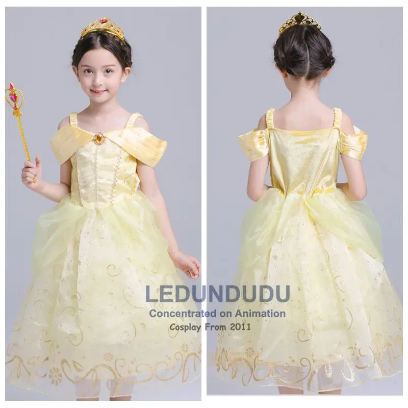 Hot Beauty and the Beast Cosplay Costume Girls Gorgeous Princess Dress Children Fancy Halloween Clothes Belle Princess Dress (16)