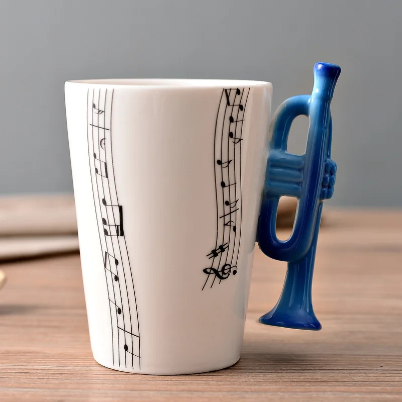 Гитара с расцветкой керамическая чашка индивидуальность Новинка Музыка Примечание молоко чай кофе чашка, сок лимон кружка домашняя офисная кружка уникальный подарок - Цвет: Tabs Trumpet
