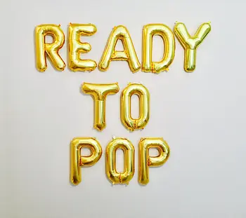 

gold or silver Ready to Pop baby shower letter balloons Pregnancy photo backdrops party decorations