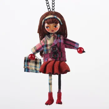 

Bonsny Handmade Doll Necklace French Statement Long Pendant 2015 New Winter Trendy Jewelry for Women Accessories
