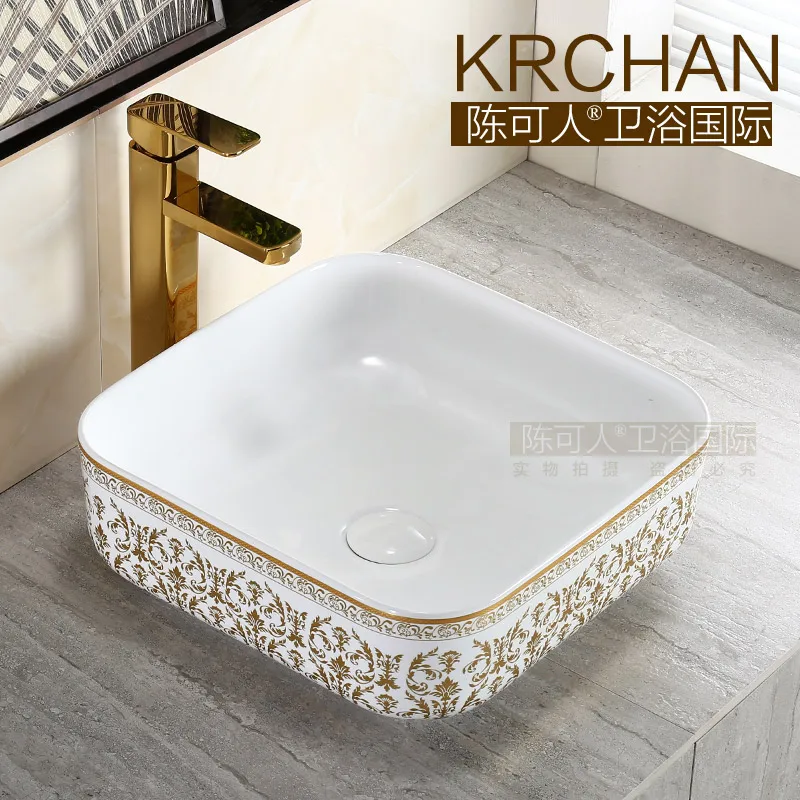 

Sanitary ware ceramic color gold ultra-thin roughly square art basin counter basin