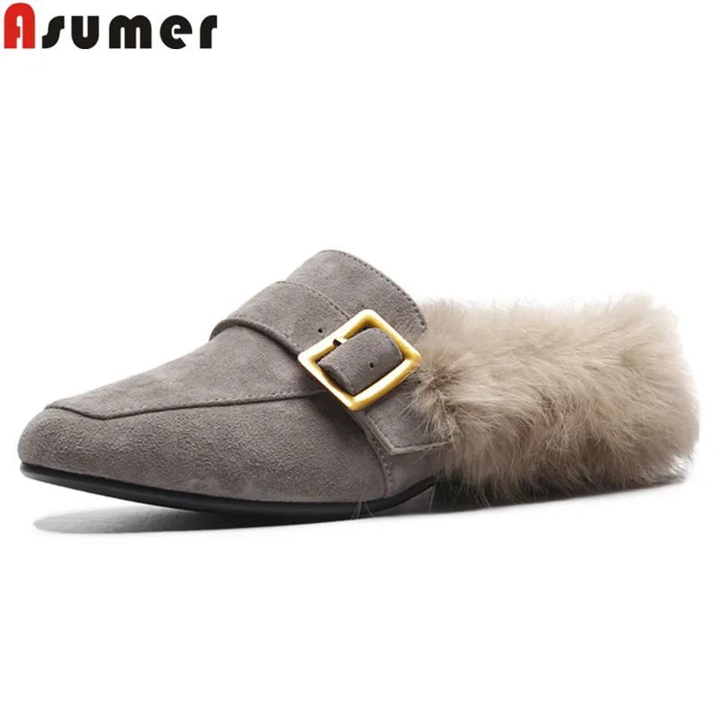 

ASUMER 2018 fashion autumn shoes woman square toe shallow mules casual ladies shoes comfortable suede leather shoes women flats