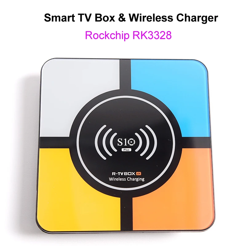 

S10 Plus Android 8.1 Smart TV Box RK3328 4GB 32GB 2.4GHz Wifi 100M LAN 4K H.265 USB3.0 10w Qi Wireless Charger for iPhone Phone