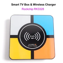 S10 Plus Android 8.1 Smart TV Box RK3328 4GB 32GB 2.4GHz Wifi 100M LAN 4K H.265 USB3.0 10w Qi Wireless Charger for iPhone Phone
