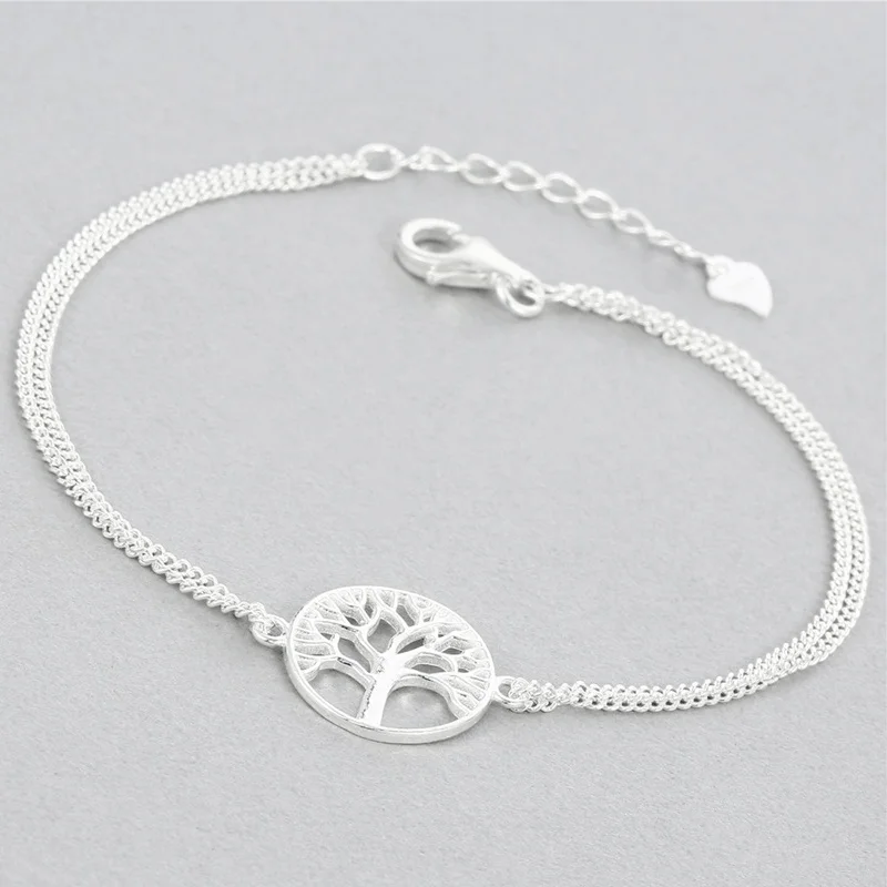 Jisensp Мода звено цепи Древо жизни браслет для женщин 925 серебряный браслеты с изображением растений Jewellery мужчин подарки Вечерние