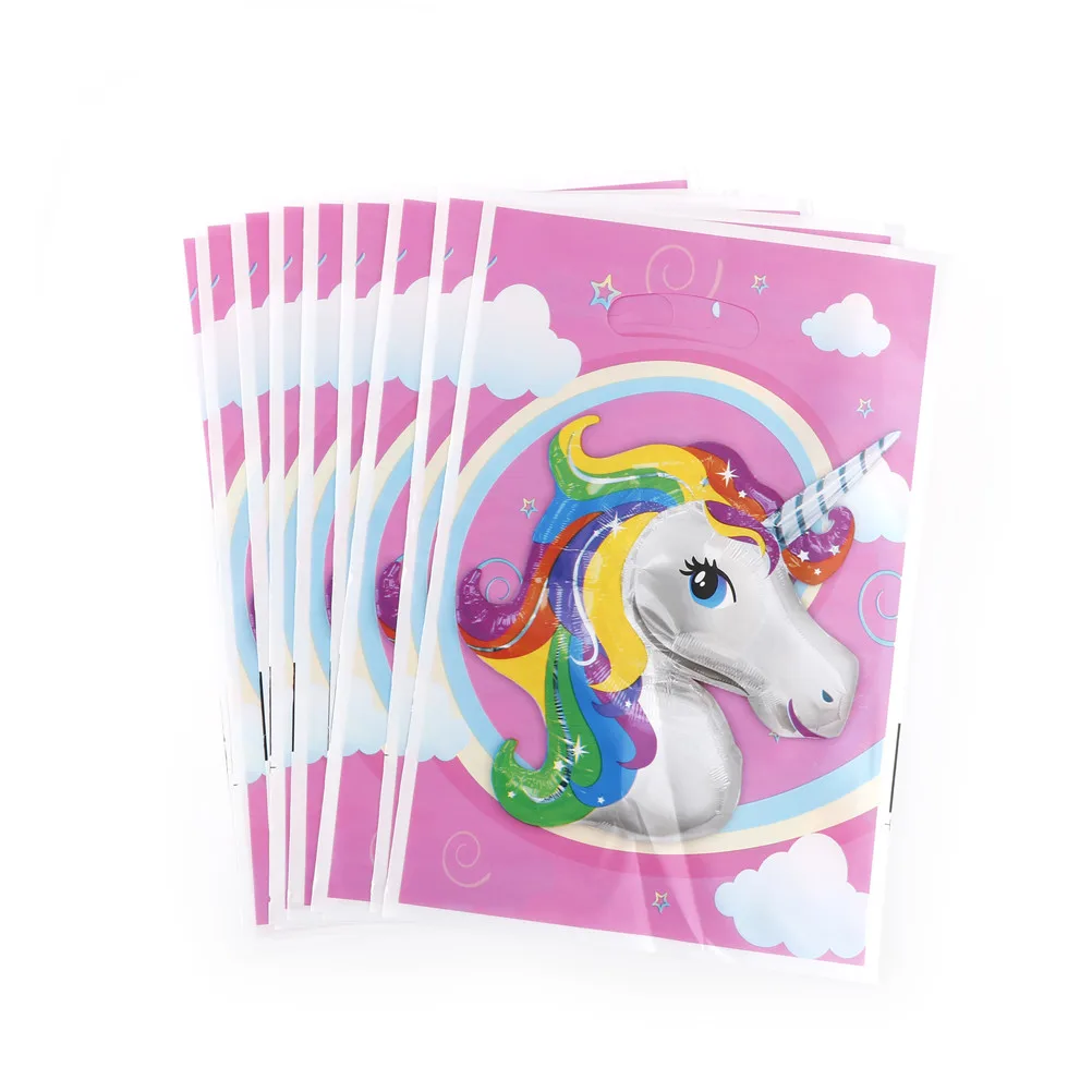 10Pcs/lot Unicorn Theme Party Candy Bag Gift Bag Party Decoration Plastic Loot Bag For Kids Birthday Festival Supplies