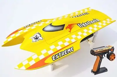 E22 RTR Tiger Teeth Fiber Glass Racing Speed Boat W/2550KV Brushless Motor/ 90A ESC/Remote Control Catamaran RC Boat yellow