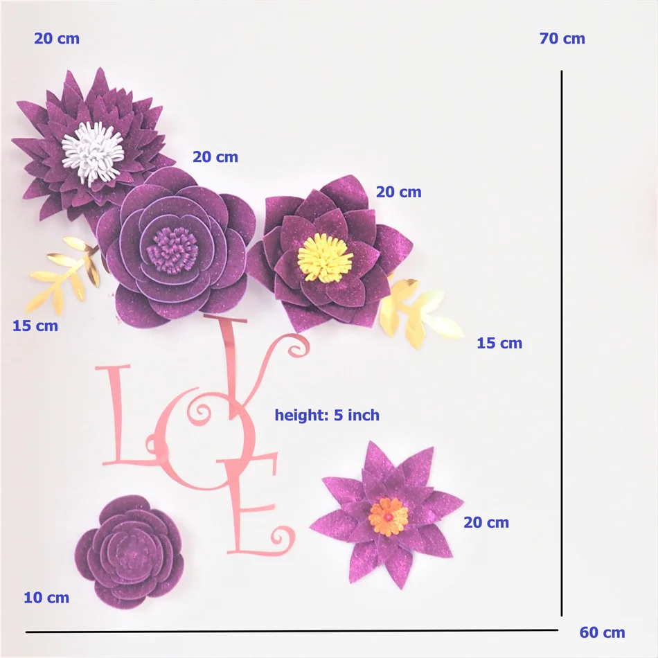

2019 Giant Glittered Foam Flowers Handmade Purple Large Rose Set For Nursery Wedding Birthday Backdrop Home Wall Decoration