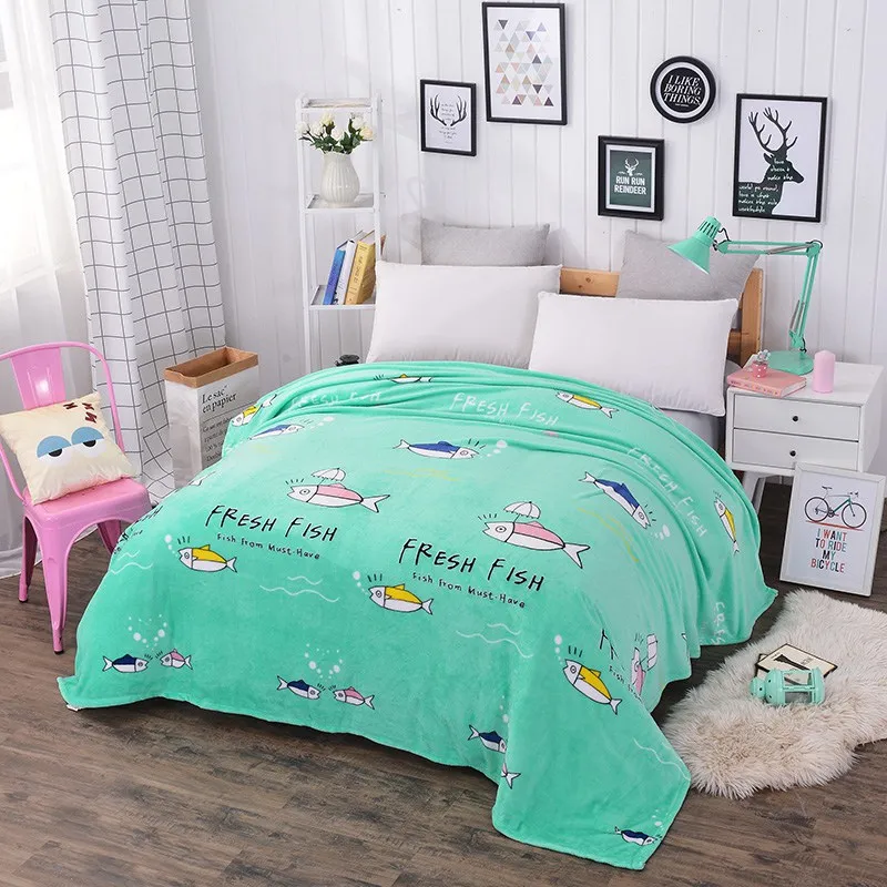 Us 14 5 42 Off Tutubird Kids Fish Cartoon Flannel Blanket Warm Coral Fleece Throws Home Textile For Air Sofa Bedding Plane Travel In Blankets From
