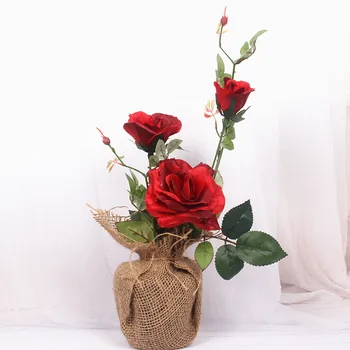 

Artificial Silk Flower Set Fashion DIY Rose Flowers Wedding Party Home Decor Flower Bouquet 3 Colors flowers + vase