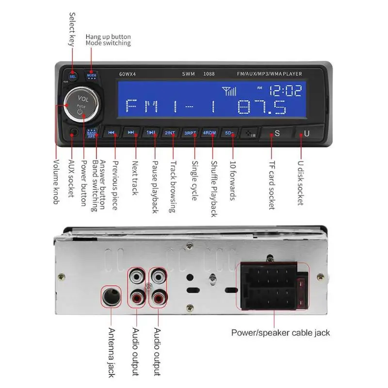 SWM 1088 автомобильный Радио 1din Авторадио Aux вход Bluetooth стерео радио MP3 мультимедийный плеер Поддержка FM/MP3/WMA/sd-карта