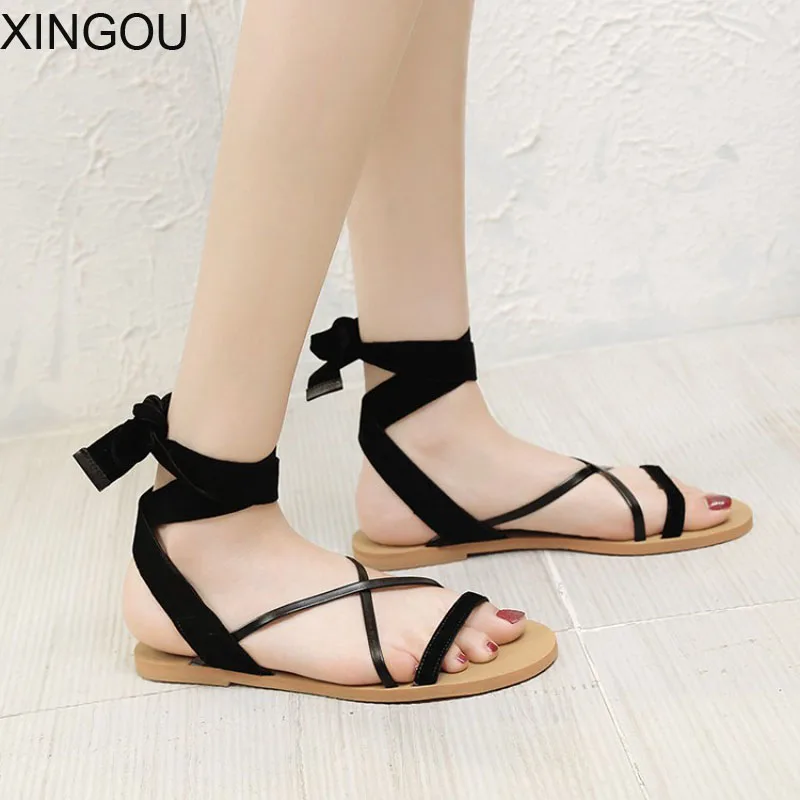 

New Flat women sandals fashion simple female sandals with flat Ankle Strap women's sandals Straps flat Roman sandals female