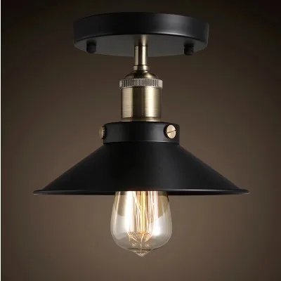 

22CM 60W American Country Loft Style Industrial Edison Vintage Ceiling Light Lamp With Black Lampshade Indoor Lighting