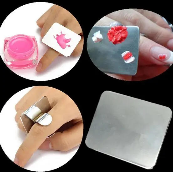

Nail Art Makeup Cosmetic Stainless Steel Paint Mix Palette Ring Tool
