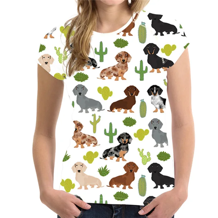 FORUDESIGNS/Повседневное футболки Для женщин с милой собачкой принт "Такса" Для женщин футболки стильные круглым вырезом футболки размера плюс одежда tumblr - Цвет: ZJZ099BV