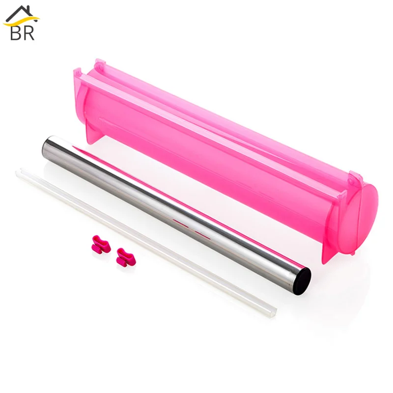 Comprar BR de todos los tamaños dispensador de envoltura de plástico caja de soporte de papel de aluminio para cortar película de alimentos envoltura adhesiva cortador de película de cocina organizador de película