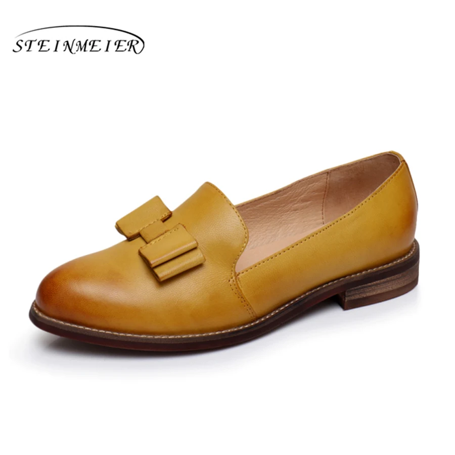 Yinzo/; дизайнерские винтажные женские туфли на плоской подошве из натуральной овечьей кожи; женские туфли-оксфорды ручной работы; цвет желтый, синий, черный, коричневый - Цвет: yellow