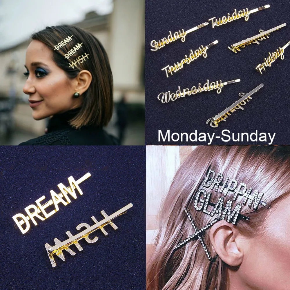 

StoneFans Dainty Hair Clips Girls Silver Geometric Words Girls Santa Alloy Hairpin Hair Clamps Multiple Pattern for Women Girls
