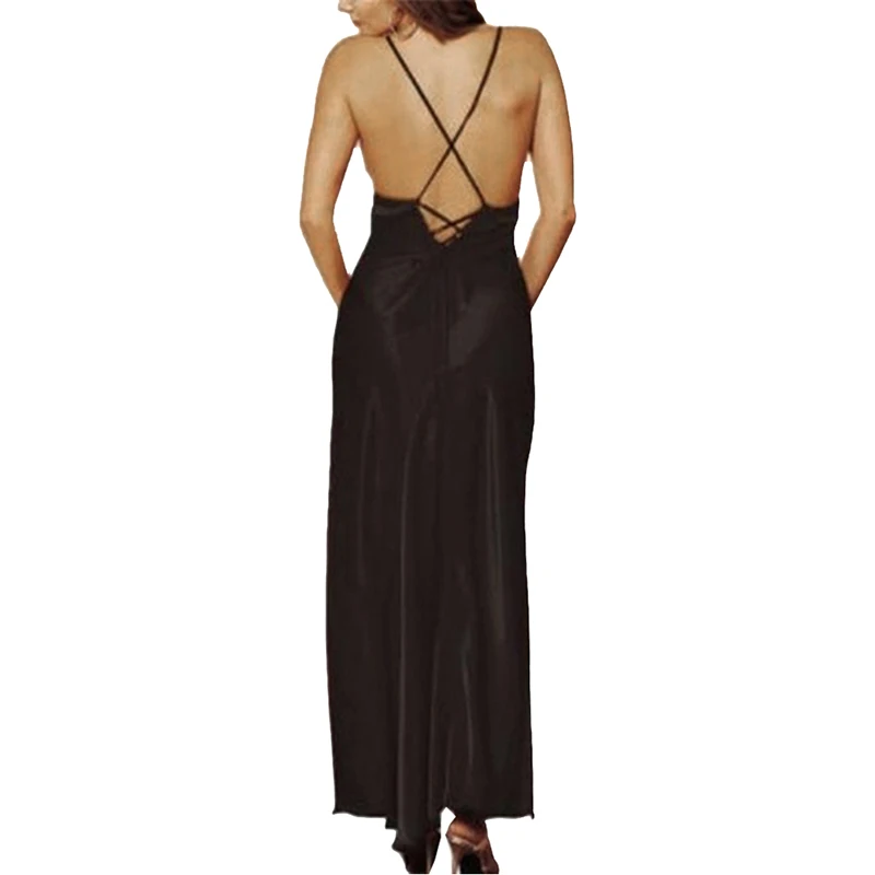 

Girl Women Imitated Silk Dress V-Neck Sling Sleep Long Dresses Sexy Smooth Pajamas Large Size Lace Nightgown
