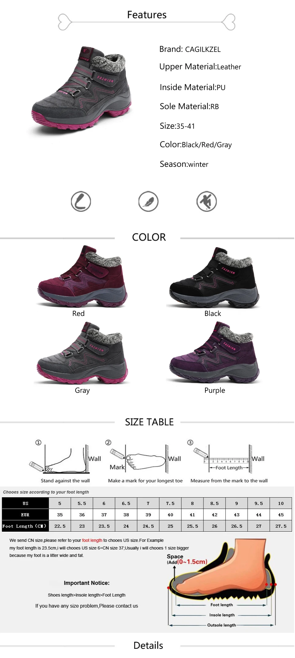 2019 Winter women snow boots women warm push ankle boots female high wedge waterproof Boots rubber hiking boots shoes (2)