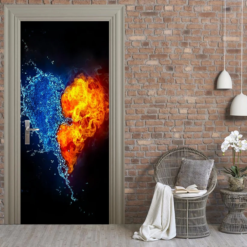 

3D Abstract Love Poster PVC Waterproof Entire Door Sticker Creative Stickers Door Wall Sticker DIY Mural Bedroom Home Decor