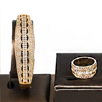 

LAN PALACE wedding jewelry cubic zirconia bridal jewelry set women bangle and ring set 3 colors free shipping