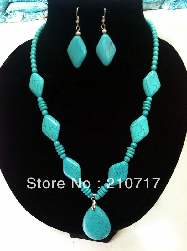 Free Shippng 1set/lot Earrings Necklace Jewelry Set Fashion Turquoise Stone Beads HB979 | Украшения и аксессуары