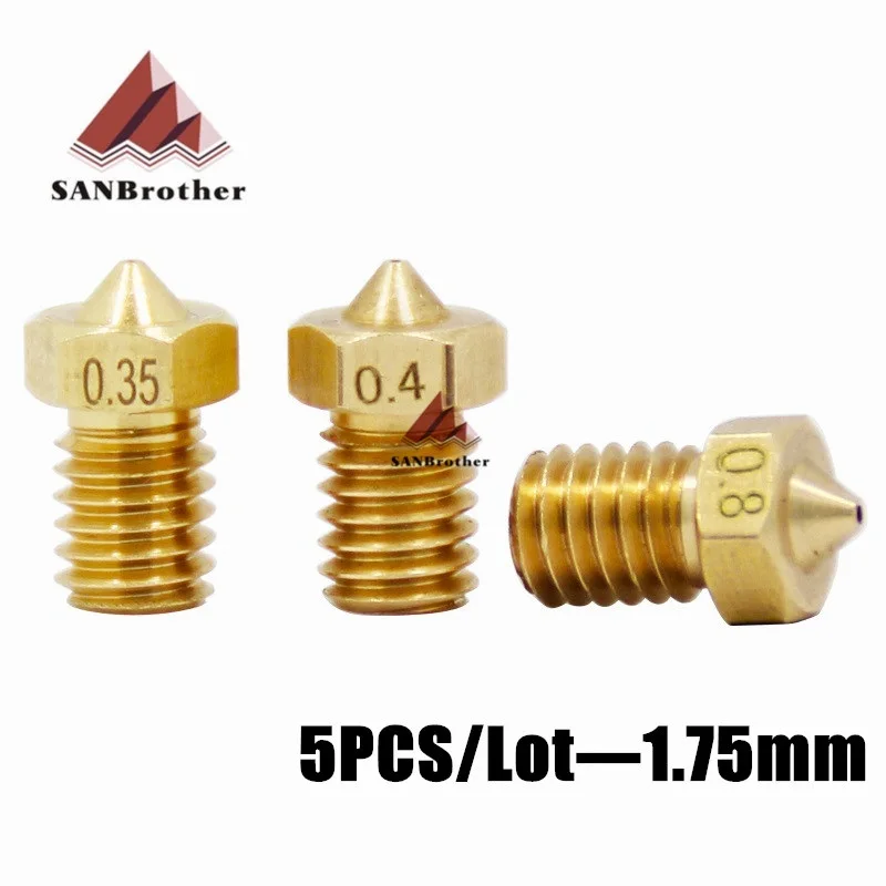 5 шт./лот 3d принтер E3D M6 сопла j-головка латунная насадка V5 V6 1,75 мм поставки экструдер сопла высокое качество сопла