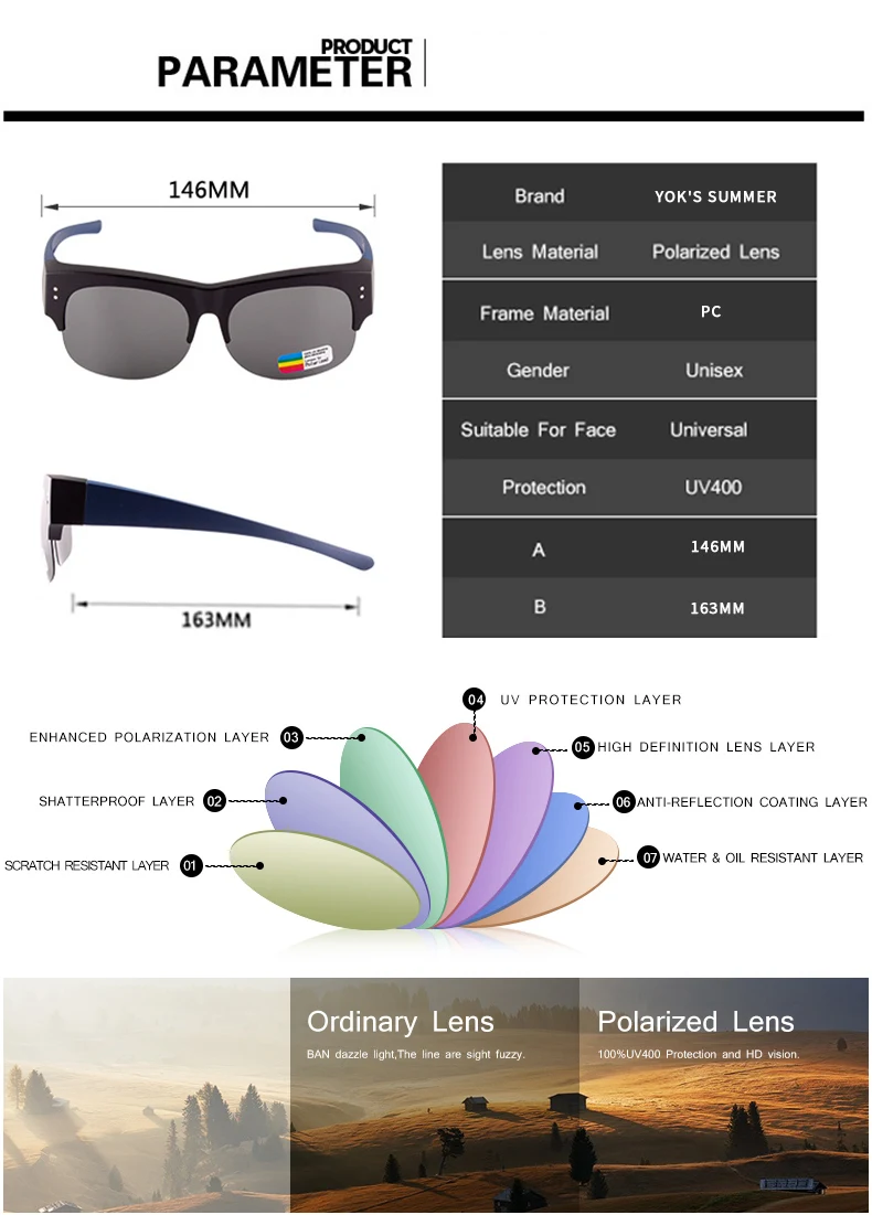 YOK'S поляризационные очки для близорукости, женские солнцезащитные очки на застежке, очки для чтения, мужские очки с покрытием, подходят для вождения, очки HN1293