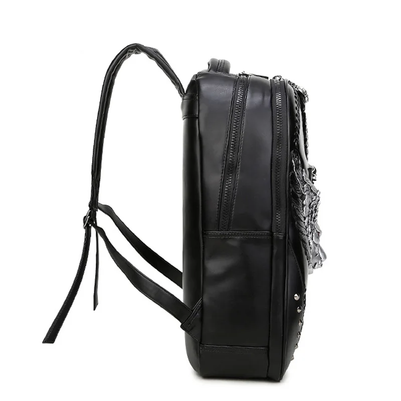 Черный водонепроницаемый рюкзак с защитой от кражи в стиле панк из искусственной кожи с заклепками и черепами, креативная сумка для ноутбука с 3D дизайном дракона, деловой рюкзак для путешествий