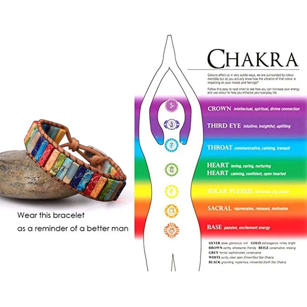 Кожаный браслет Chakra ручной работы императорская обертка регулируемый браслет из бисера Высокое качество кулон ценные подарки украшения браслет