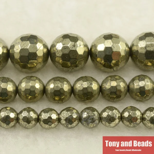 

Free Shipping Natural Stone Faceted Iron Pyrite Round Loose Beads 15" Strand 4 6 8 10MM Pick Size For Jewelry Making SAB15