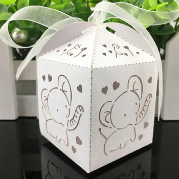 

10pcs/lot Elephant Laser Cut Hollow Carriage Favors Box Gifts Candy Boxes With Ribbon Baby Shower Wedding Event Party Supplies
