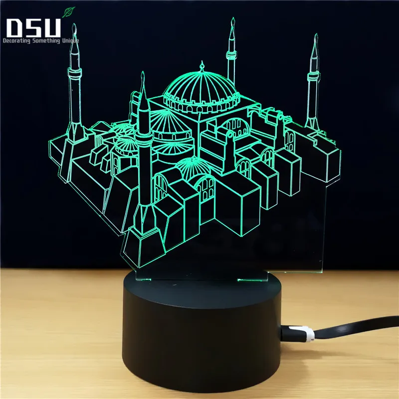 

3D Mosque Building Table Desk Lamp Colorful Gradient LED Night Light Kids Sleeping Bedroom Bedside Decor Light Fixtures