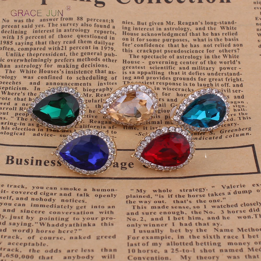 

GRACE JUN Rhinestone Crystal Tear Drop Shape Clip on Earrings No Pierced for Women Wedding Luxury No Hole Earrings Anti-allergy