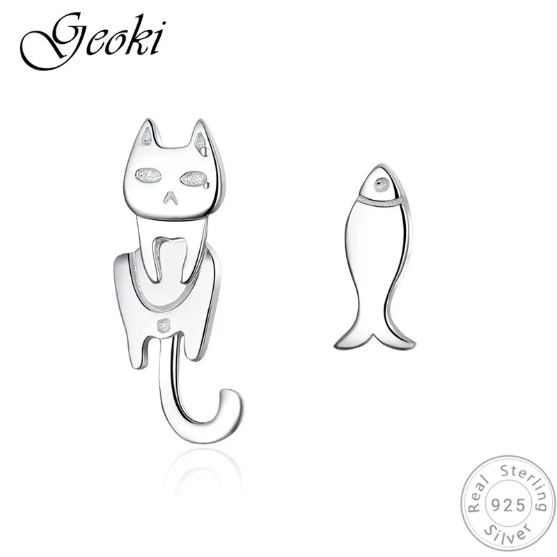 

Geoki 925 Sterling Silver Women's Korean Fashion Cat Fish Stud Earring S925 Original Cute Animal Shaped Earrings Luxury Jewelry