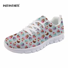 INSTANTARTS/женские кроссовки; легкий вес; г.; женские повседневные туфли на плоской подошве; Украшение Тортов; удобные туфли сетчатые с принтом кекса на шнуровке