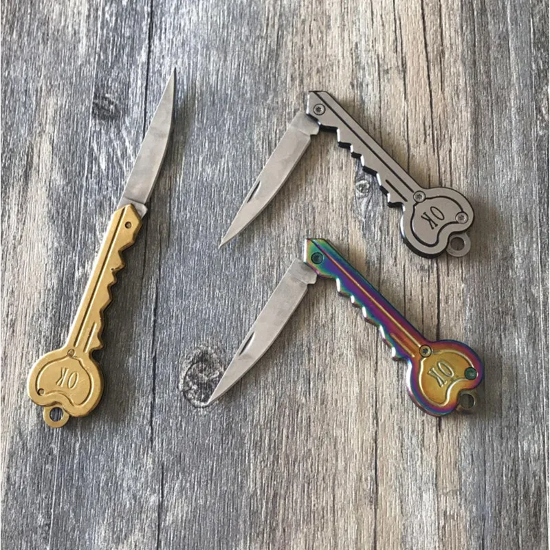 

Hot portable key fold knife pocket knife key chain knife peeler Mini Camping keychain knife tool Aluminum handle keyknife