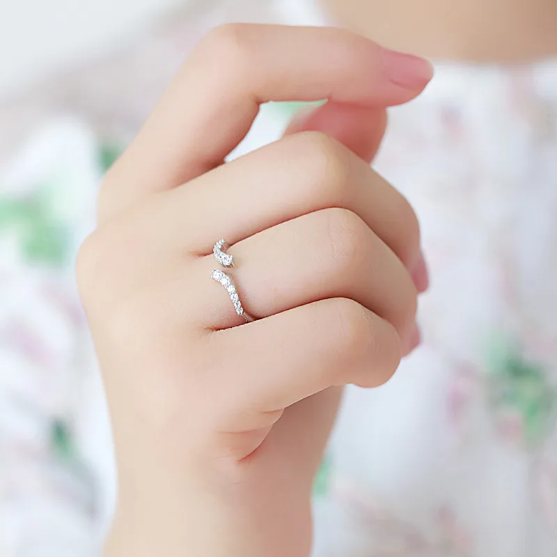 wave cz ring 100% Sterling 925 silver Jewelry Vintage Adjustable rings for women girl gift