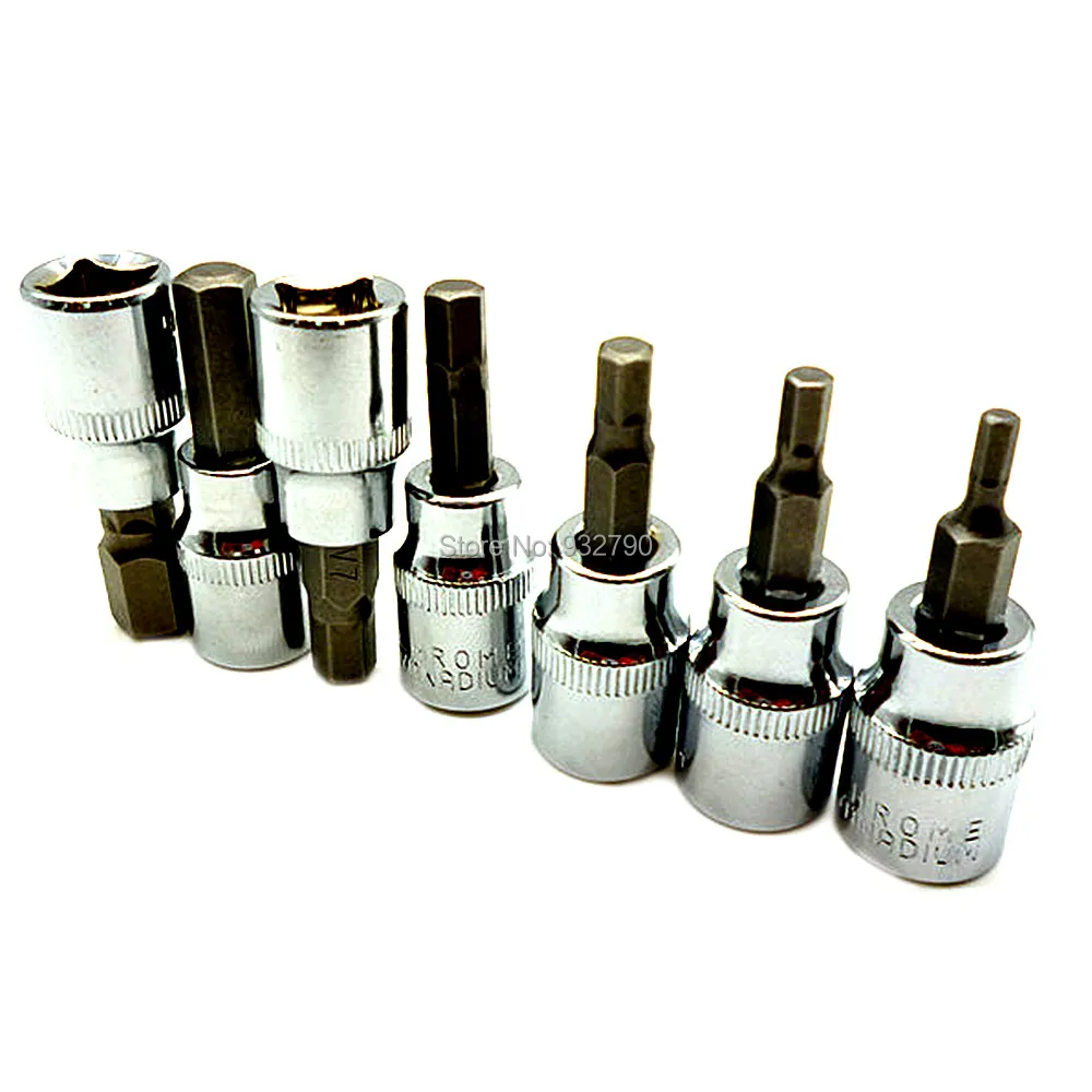 7pcs 3/8" Square Drive Socket Bit Set Hex Screw Driver Screwdriver Bits