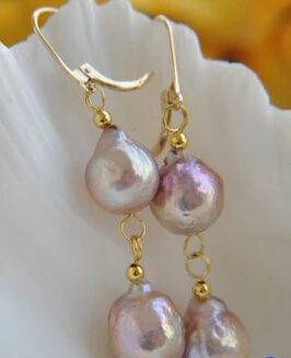 

hj 00417 LAVENDER ALMOST ROUND KESHI REBORN PEARL DANGLE EARRING