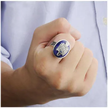 

925 Vampire Diaries Ring Genuine 925 Sterling Silver Damon Salvatore Ring Men's and Lapis Natural Stone Fine Jewelry man rings